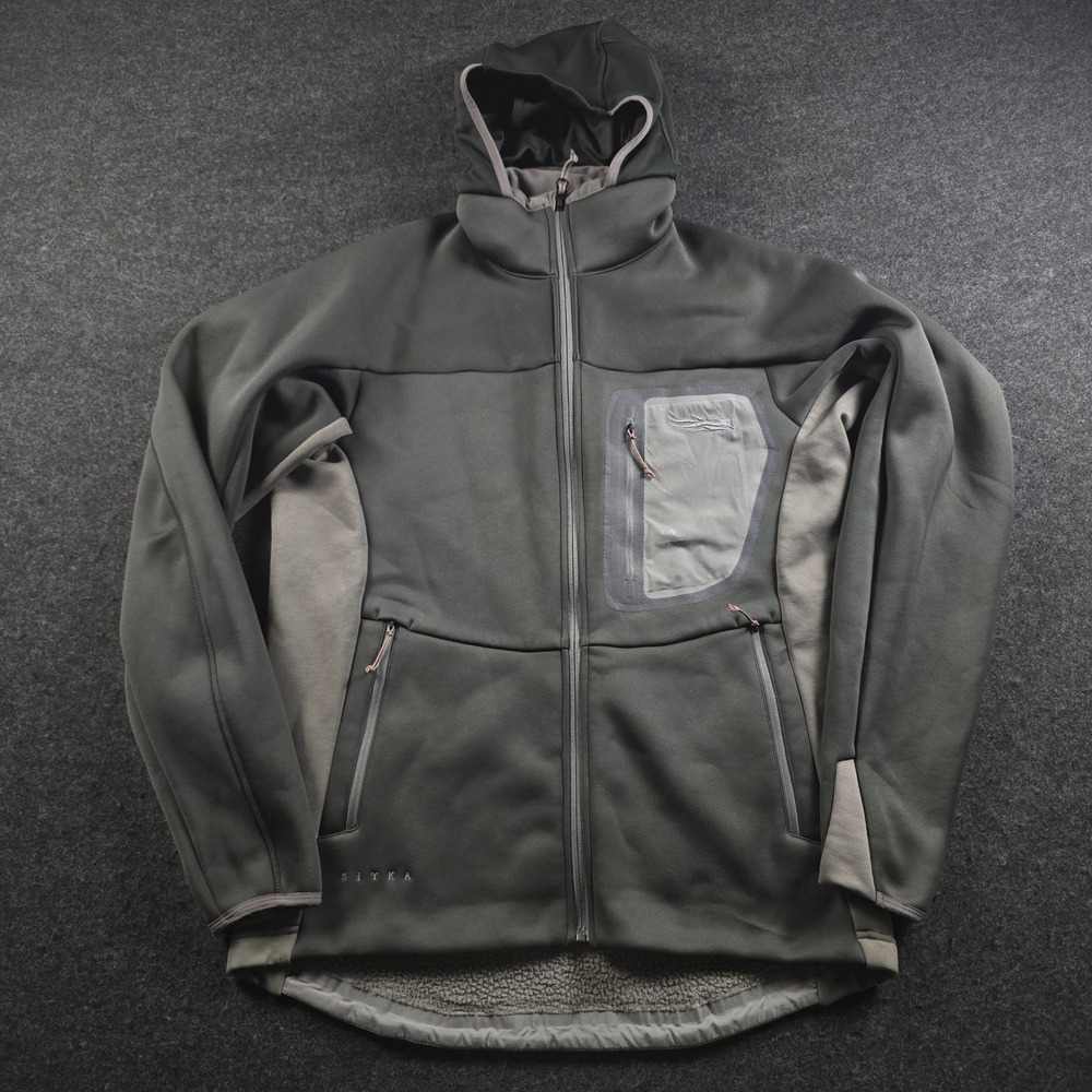 Sitka Traverse Jacket Graphite Grey Fleece Lined Full Zip Hooded Coat Men's L